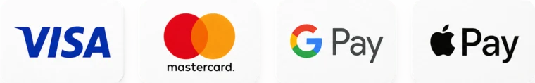 Visa, Mastercard, Google Pay og Apple Pay